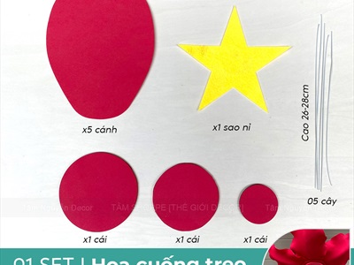 Set phụ kiện tự làm Hoa cờ Việt Nam [Loại đẹp - 3 Size] 35-45cm SET-DIY-06